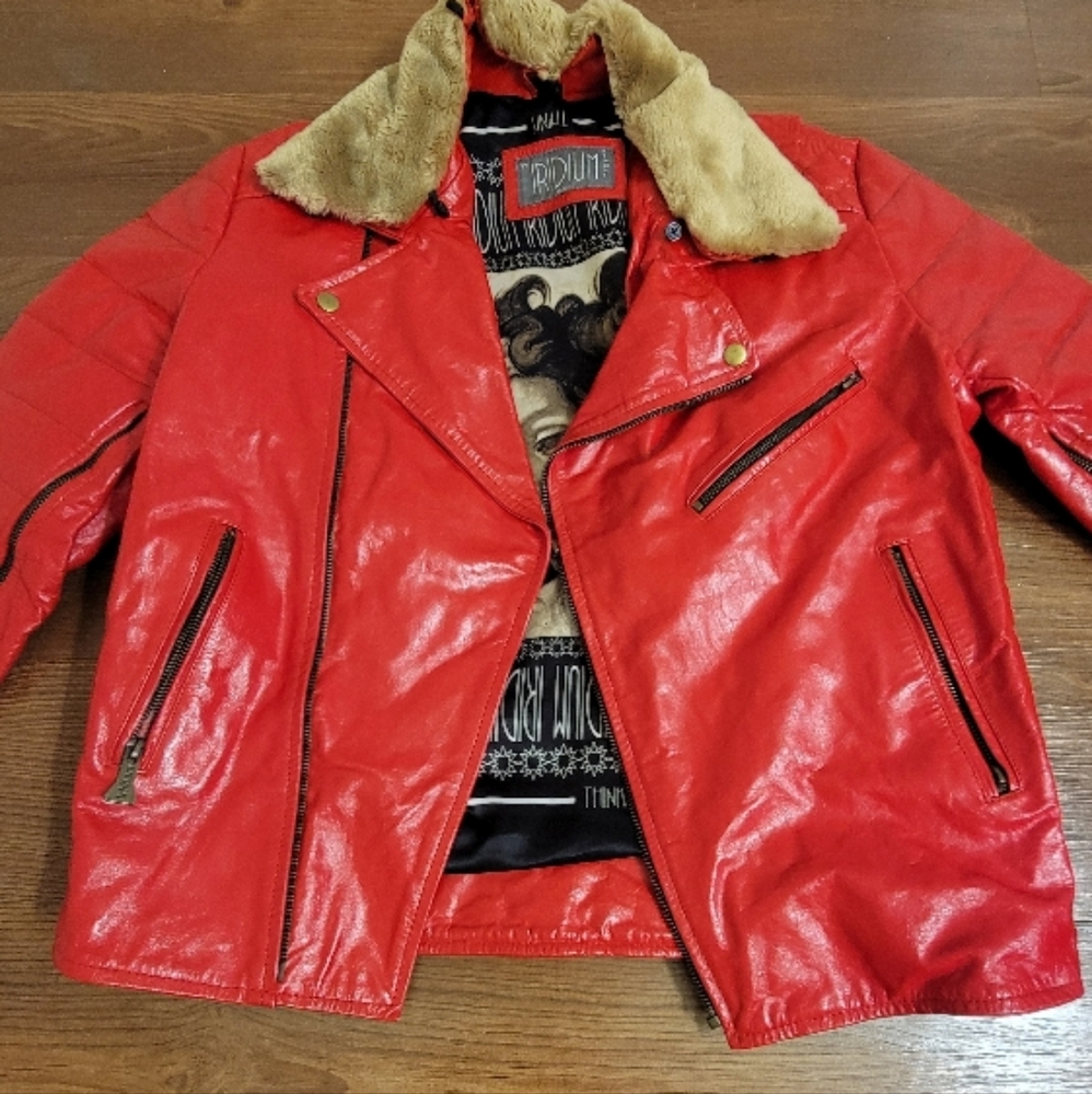 Truth Red Leather Jacket with Fur Collar
